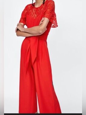 Zara Basic Red Lace Top